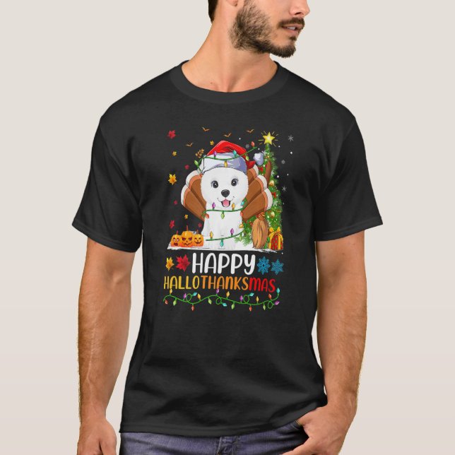 T-shirt Samoyed Chien Happy Samoyed Hellothanksmas (Devant)
