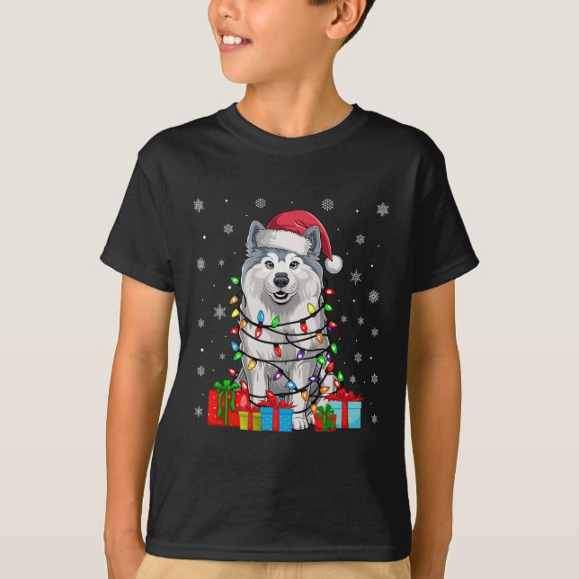 T-shirt Samoyed Chien Moins moche Noël Éclairage Santa Cha (Devant)