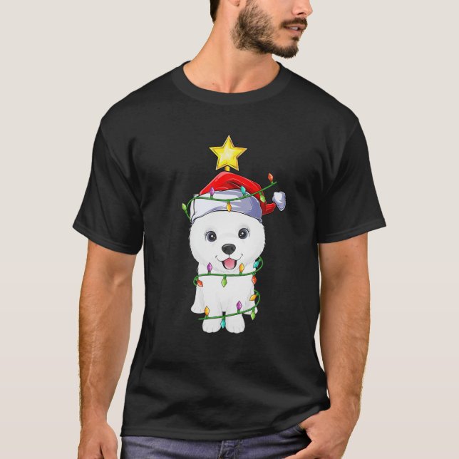 T-shirt Samoyed Chien Xmas Éclairage Arbre Correspondant S (Devant)