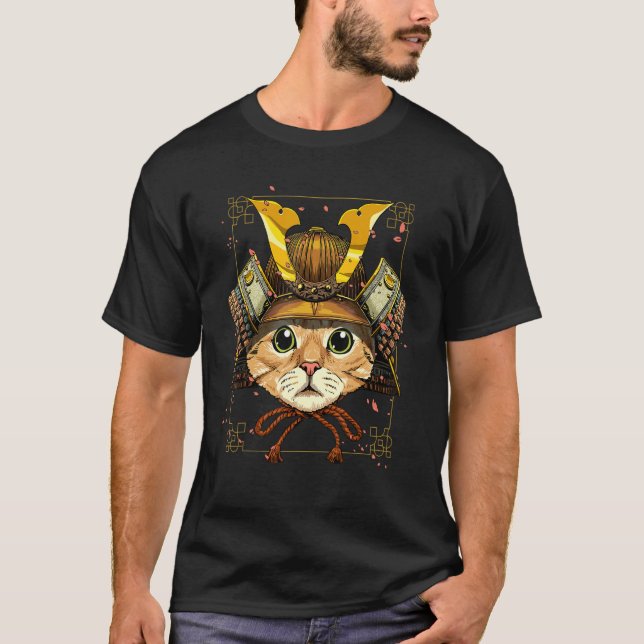 T-shirt Samurai Cat Armor Japanese Warrior Bushido Japanes (Devant)