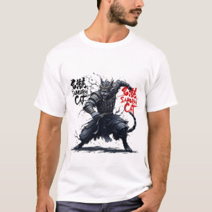 T-shirt Samurai Cat Graphic Tee Warrior Vintage Japonais A