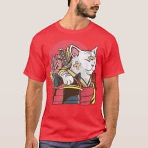 T-shirt Samurai Chat avec Armor Plaster Arts martiaux asia