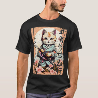 T-shirt Samurai Chat Guerrier Japonais Ninja Kitty Kawaii