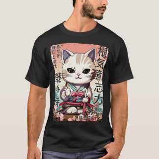 T-shirt Samurai Chat Guerrier Japonais Ninja Kitty Kawaii