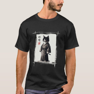 T-shirt Samurai Chat japonais Art Sumi e Novelty Kawaii Fu