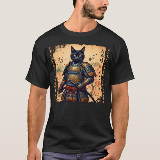 T-shirt Samurai Chat Japonais Chat Guerrier chat animé Jap (Devant)