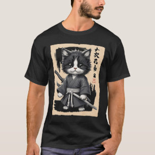 T-shirt Samurai Chat Japonais Sumi-E Novelty Kawaii Meme C