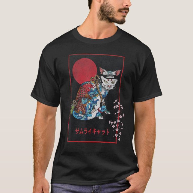 T-shirt Samurai Chat Master Irezumi Ninja Japonais Koi Tat (Devant)