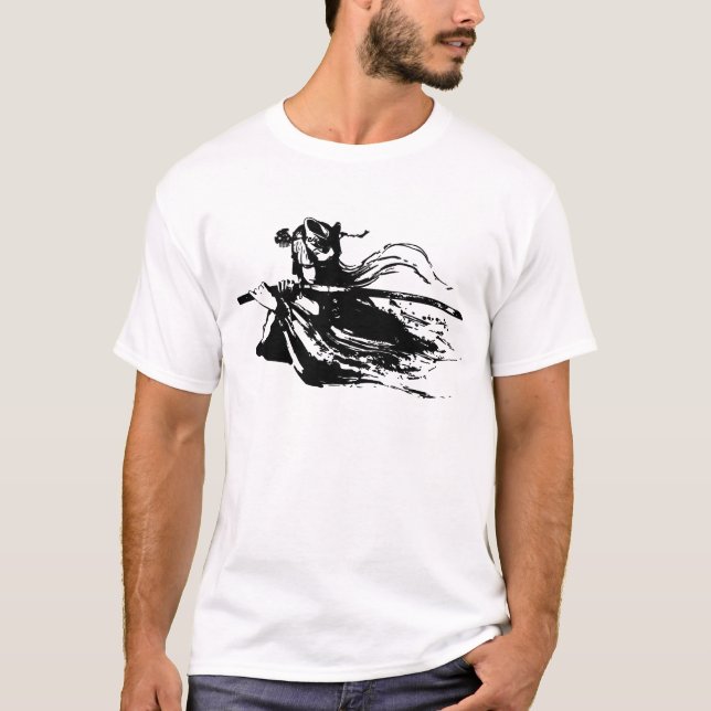 T-shirt Samurai énigmatique : Masque Fox et Katana sanglan (Devant)