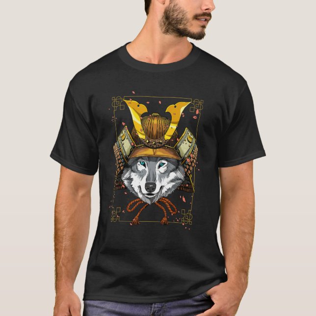 T-shirt Samurai Gray Wolf Japanese Warrior Bushido Japanes (Devant)