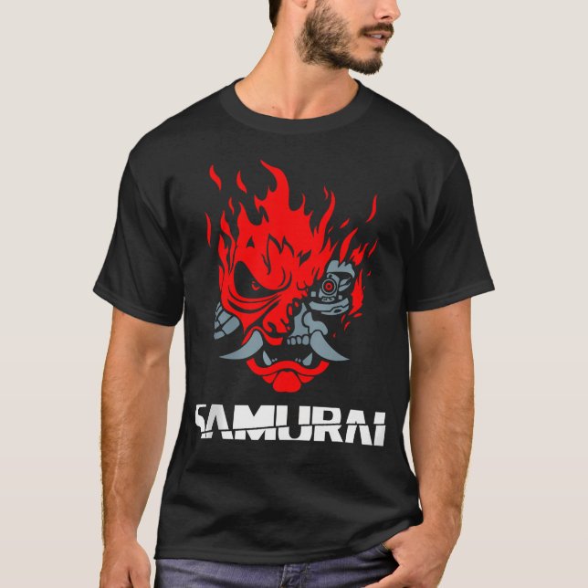 T-shirt Samurai Japonais Masque Démon Edge Cyber Runers Pu (Devant)