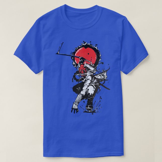 T-shirt Samurai Oni Masque Katana Sunset Graphic Tee Japan (Design devant)