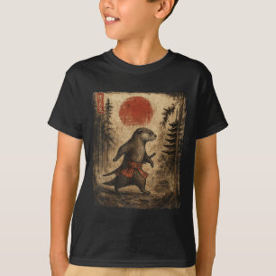 T-shirt Samurai Otter Japonais Vintage Drôle Cadeaux Graph