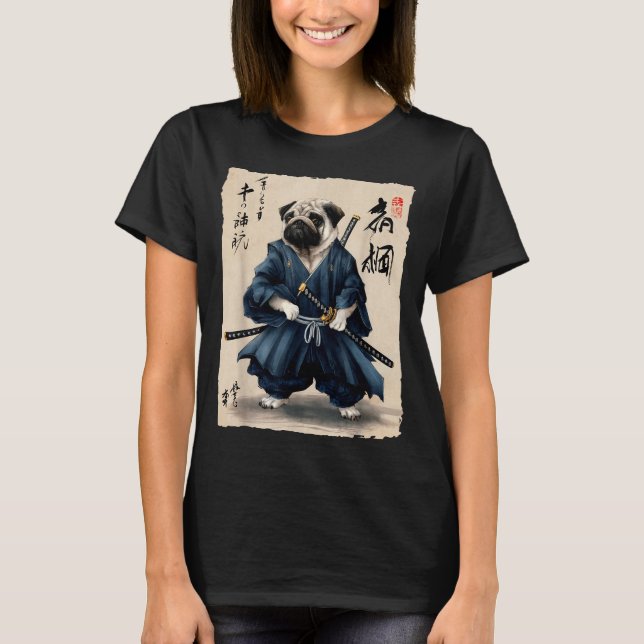 T-shirt Samurai Pug Japanese Anime Dog Pug Lover Funny For (Devant)