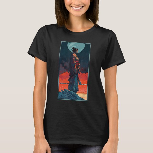 T-shirt Samurai Retro Japonais Guerrier Imprimer Art Japon (Devant)