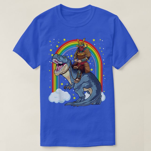 T-shirt Samurai Riding T-Rex Dinosaur Japanese Medieval Ro (Design devant)