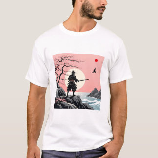T-shirt Samurai Sunset Design - Ukiyo-e Cherry Blossom Art