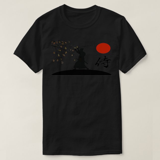 T-shirt Samurai Warrior Sword Retro Japanese Red Moon Styl (Design devant)