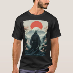 T-shirt Samurai Wolf Guerrier Fuji Mont Vintage Japonais