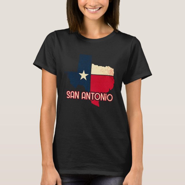 T-shirt San Antonio City Texas Texan Flag Map (Devant)
