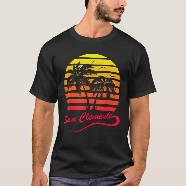 T-shirt San Clemente 80s Summer Beach Palm Tree Sunset (Devant)