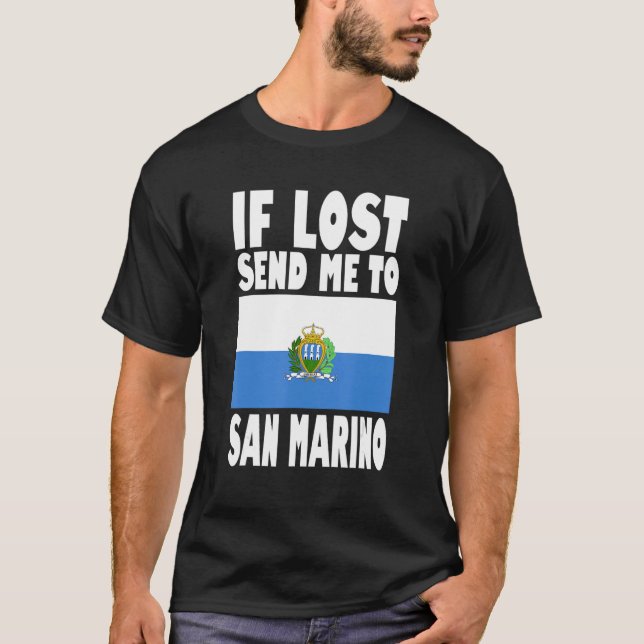T-shirt San Marino Drapeau design Si perdu envoyez-moi à S (Devant)