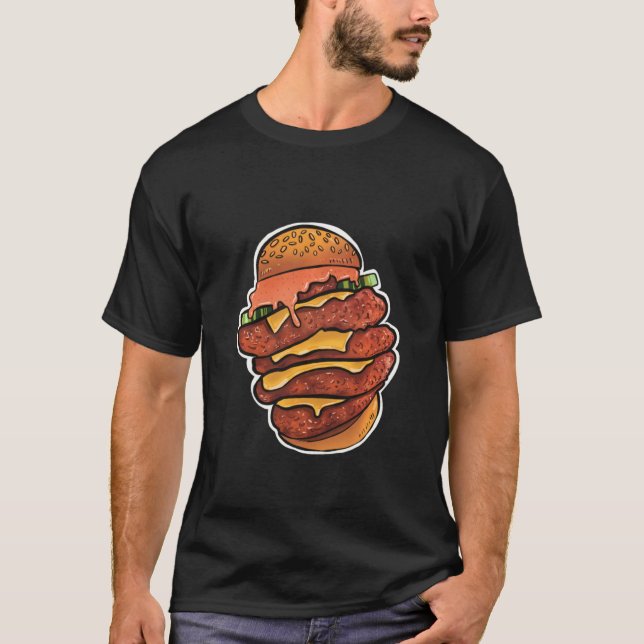 T-shirt Sandwich Au Poulet Épicé Empilé Avec Sauce Illustr (Devant)
