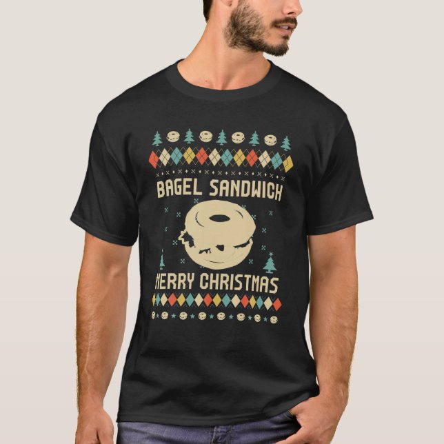 T-shirt Sandwich de bagel Douille de Noël moche (Devant)