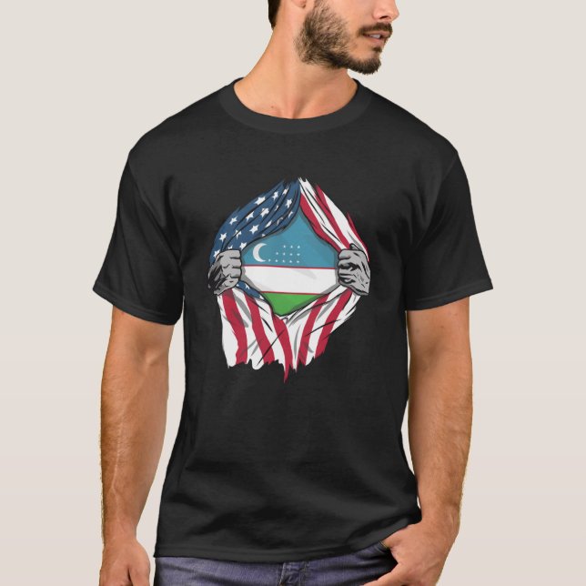T-shirt Sang Ouzbek En Moi Drapeau Ouzbek (Devant)