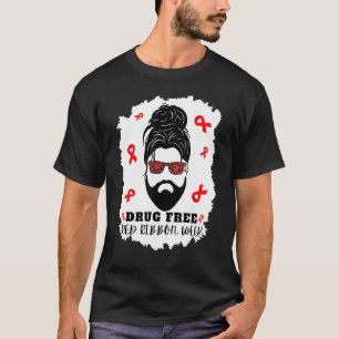 T-shirt Sans drogue Red Ribbon Week Messy Bun homme avec b