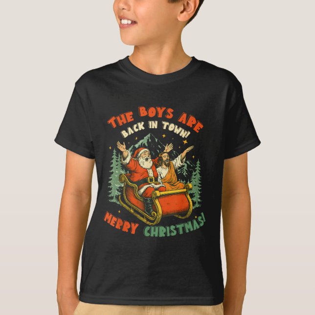 T-shirt Santa &amp; Jesus Back In Town Merry Christmas, Ho (Devant)