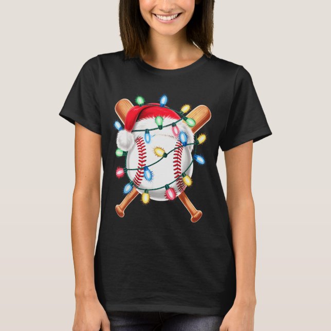 T-shirt Santa Baseball Player Santa Hat Men Boys Christmas (Devant)