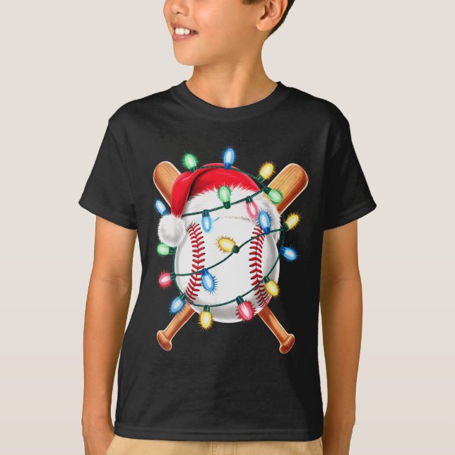 T-shirt Santa Baseball Player Santa Hat Men Boys Christmas (Devant)