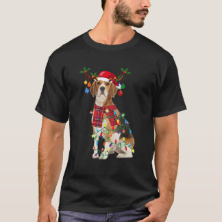 T-shirt Santa Beagle Reindeer Light Christmas Happy Xmas P
