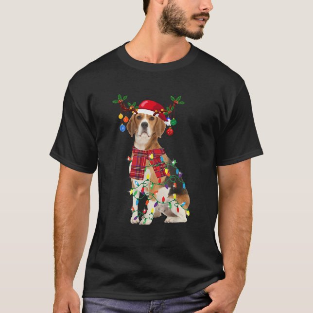 T-shirt Santa Beagle Reindeer Light Christmas Happy Xmas P (Devant)