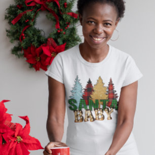 T-shirt Santa Bébé Noël Buffle Plaid Léopard Arbre