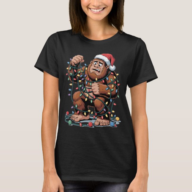 T-shirt Santa Bigfoot Christmas Lights Sasquatch (Devant)