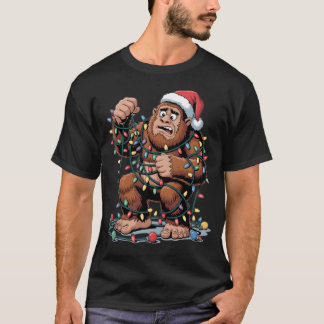T-shirt Santa Bigfoot Christmas Lights Sasquatch
