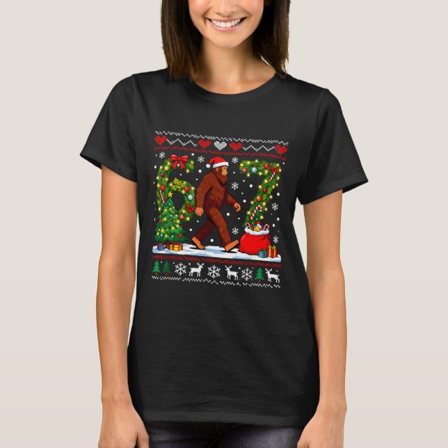 T-shirt Santa Bigfoot Christmas Tree Funny Sasquatch 67  (Devant)
