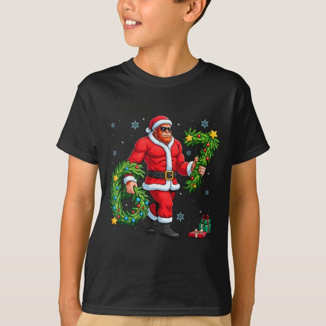 T-shirt Santa Bigfoot Christmas Tree Sasquatch 67 Six Seve (Devant)