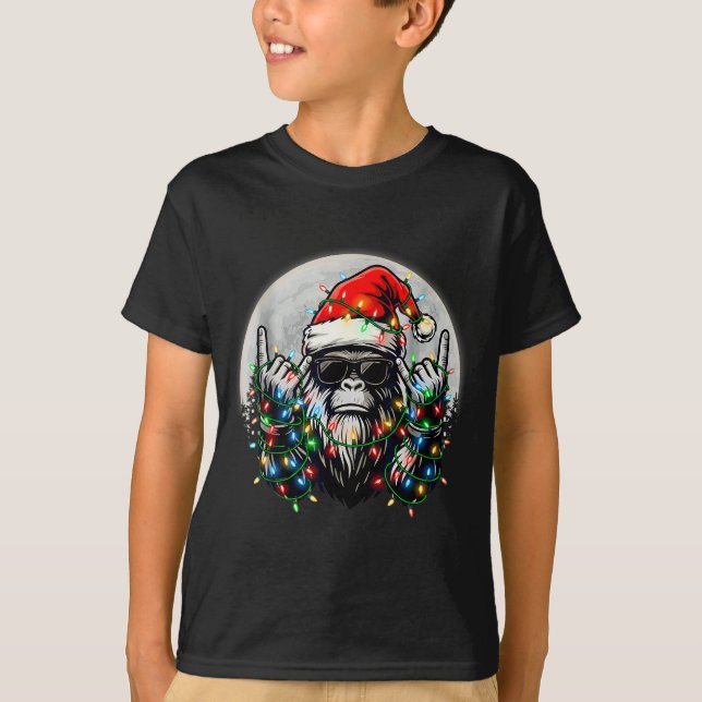T-shirt Santa Bigfoot Christmas Tree Xmas Lights Funny Sas (Devant)