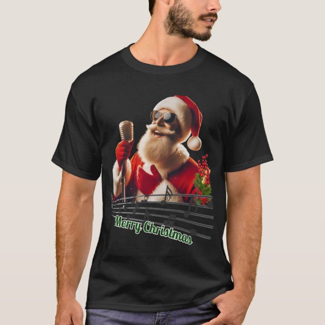 T-shirt Santa Cantante Rock and Roll (Devant)