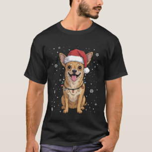T-shirt Santa Chien Lumières de Noël Drôle de Noël Chihuah