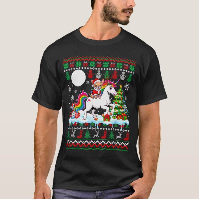 T-shirt Santa Chihuahua Riding Unicorn Sweater Christmas O (Devant)