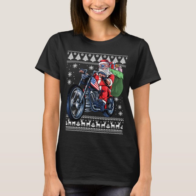 T-shirt Santa Claus avec Moto Xmas Tree Noël laid (Devant)