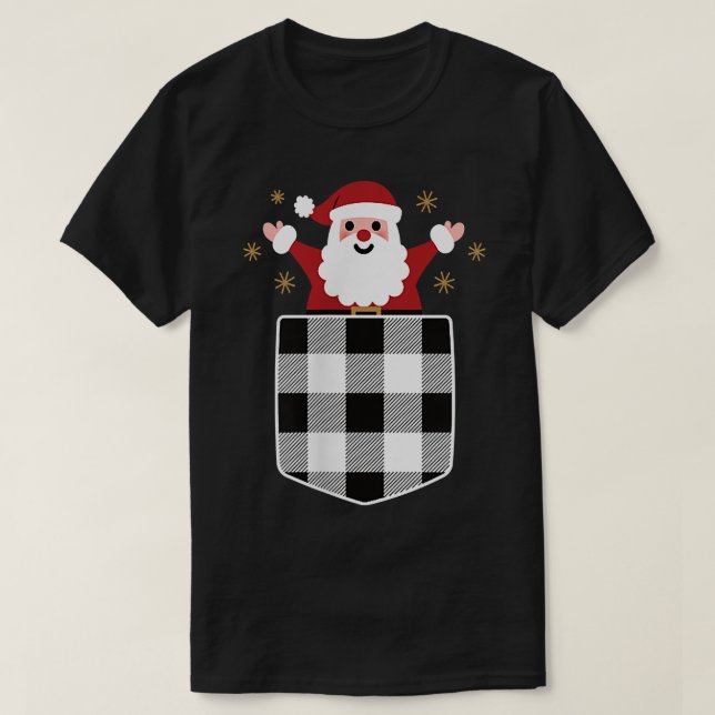 T-shirt Santa Claus Dans Poche Plaid Buffalo Blanc & Noir (Design devant)