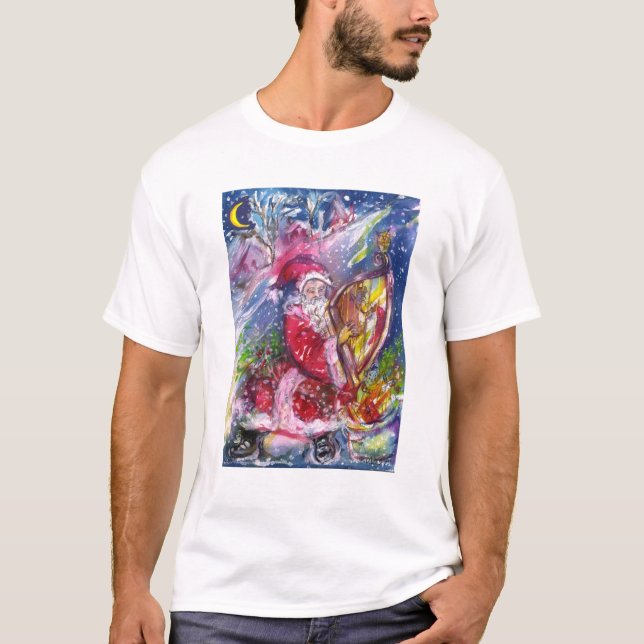 T-shirt SANTA CLAUS JOUER HARP Soirée de Noël musicale (Devant)
