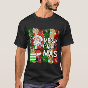 T-shirt Santa Claus Joyeux Noël Plaid Tree Lumières