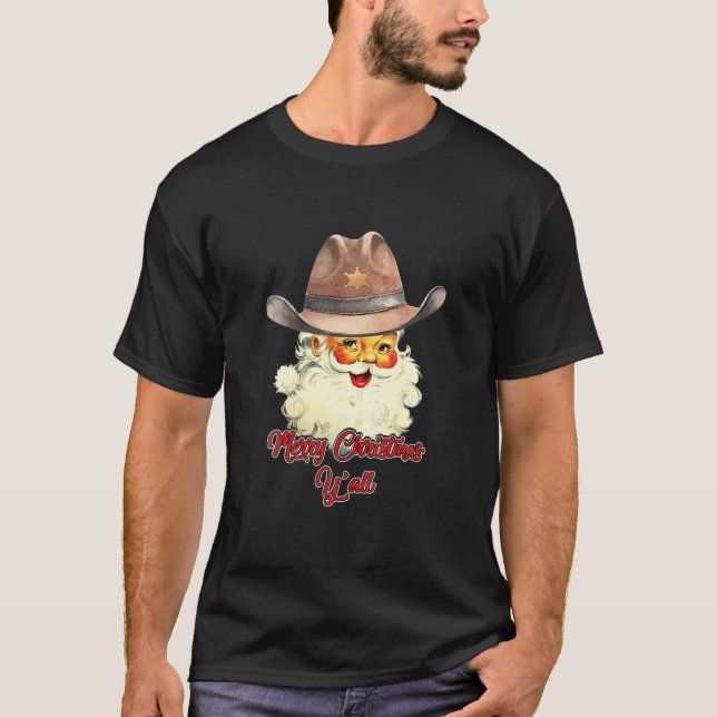 T-shirt Santa Claus Joyeux Noël Y'all Western Country (Devant)