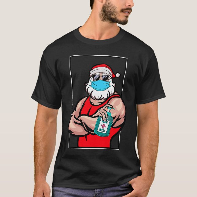 T-shirt Santa Claus Masque Visage Joyeux Quarantaine Noël  (Devant)